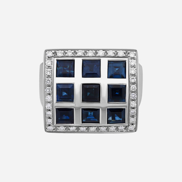 SALVINI 18K White Gold, 2.97ct. tw. Sapphire and Diamond Signet Ring 20001339 - THE SOLIST - SALVINI