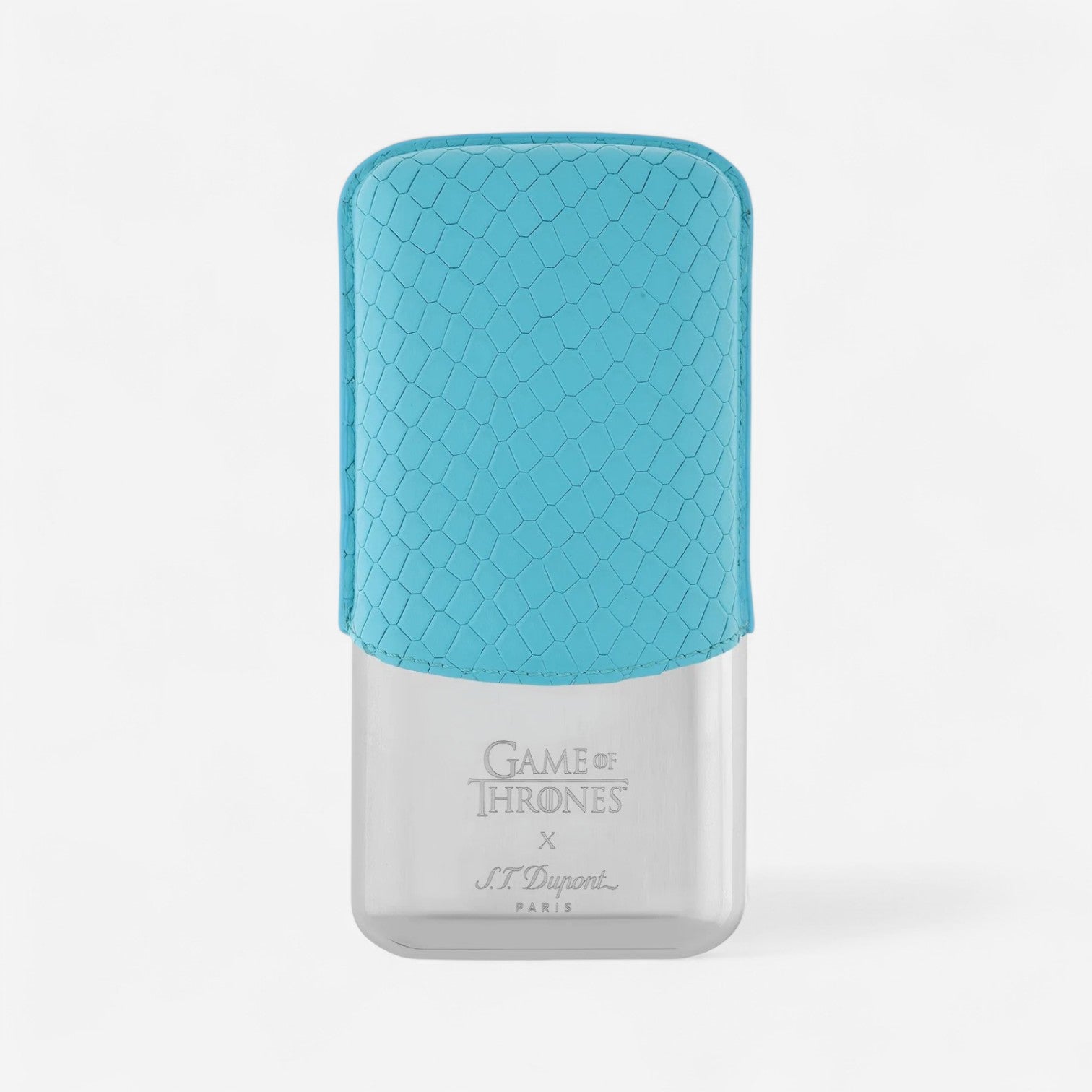 S.T. Dupont Game of Thrones Icy Blue Calfskin Leather Silver-Plated Cigar Case 183042