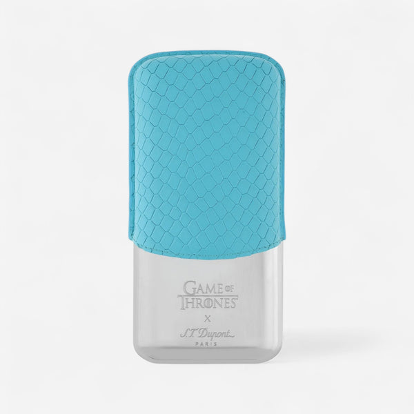 S.T. Dupont Game of Thrones Icy Blue Calfskin Leather Silver-Plated Cigar Case 183042