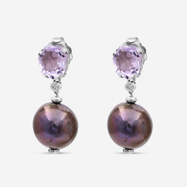 Stephen Dweck Sterling Silver, Amethyst Peacock Pearl and White Diamond Earrings SDE - 52119 - THE SOLIST - Stephen Dweck