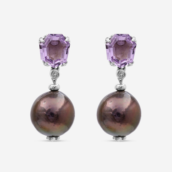 Stephen Dweck Sterling Silver, Amethyst Peacock Pearl and White Diamond Earrings SDE - 52119 - THE SOLIST - Stephen Dweck