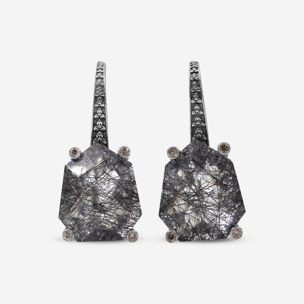 Stephen Dweck Sterling Silver, Black Tourmalated Quartz Galactical and Diamonds Earrings SDE - 52100 - THE SOLIST - Stephen Dweck