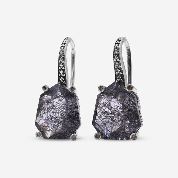 Stephen Dweck Sterling Silver, Black Tourmalated Quartz Galactical and Diamonds Earrings SDE - 52100 - THE SOLIST - Stephen Dweck