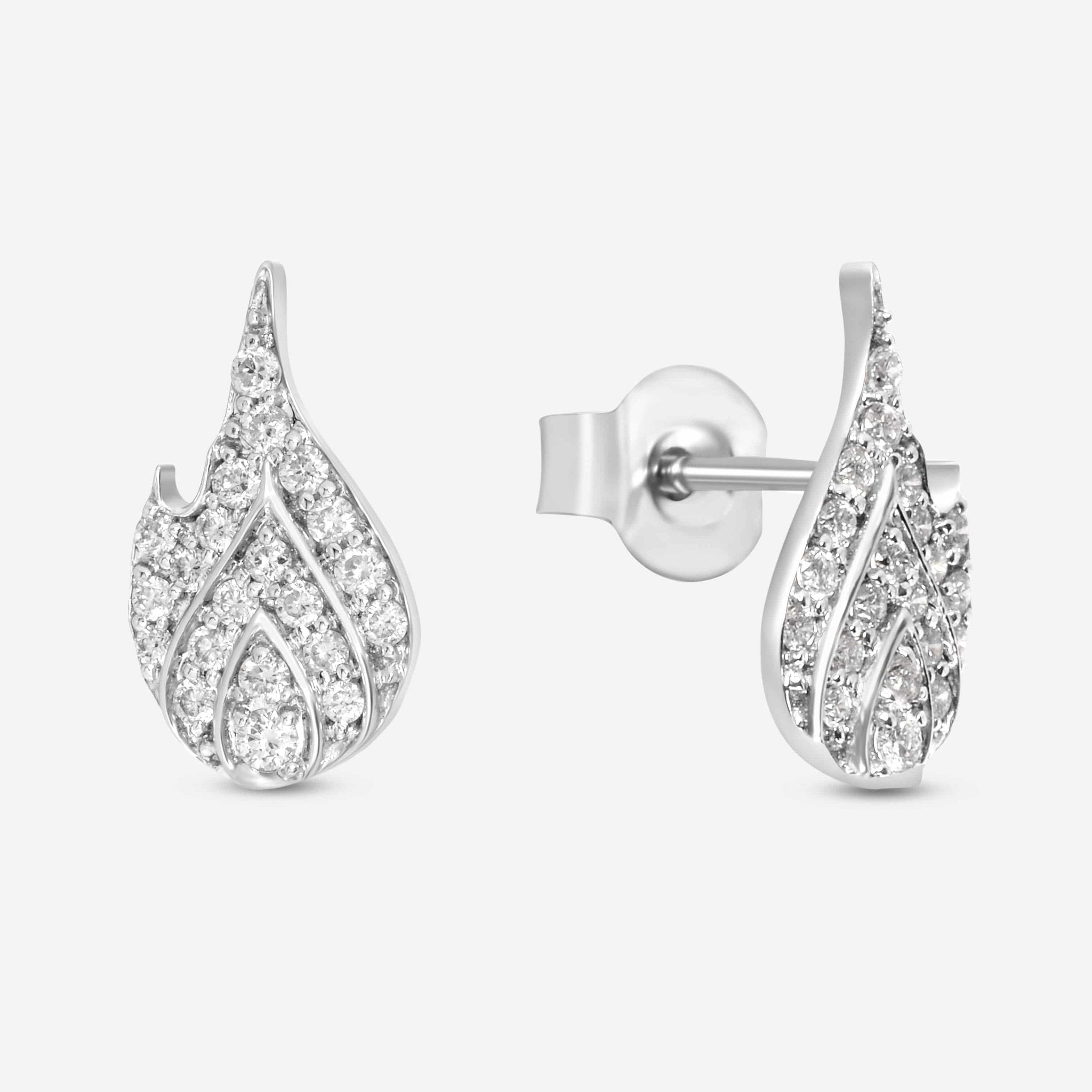 SuperOro 14K White Gold, Diamond Flame Stud Earrings 60339 - THE SOLIST - SuperOro