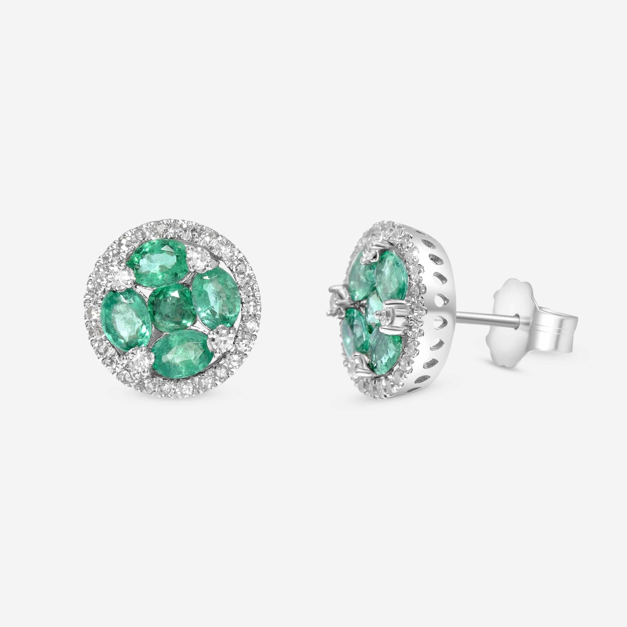 SuperOro 14K White Gold, Emerald 1.20ct. tw. and Diamond Stud Earrings 63377 - THE SOLIST - SuperOro