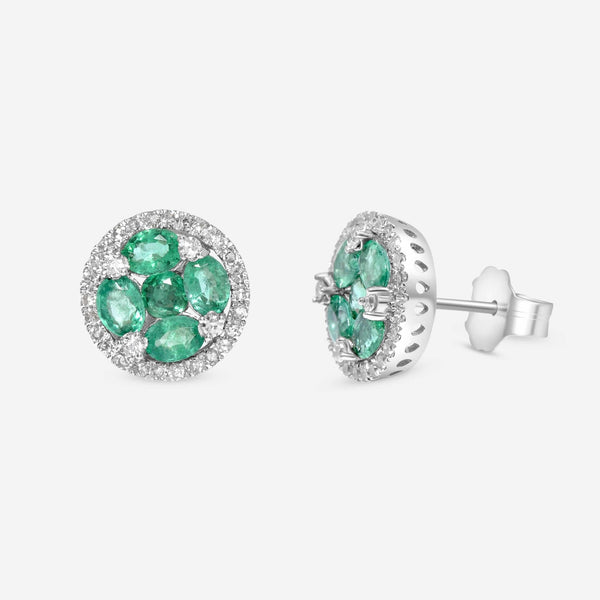 SuperOro 14K White Gold, Emerald 1.20ct. tw. and Diamond Stud Earrings 63377 - THE SOLIST - SuperOro