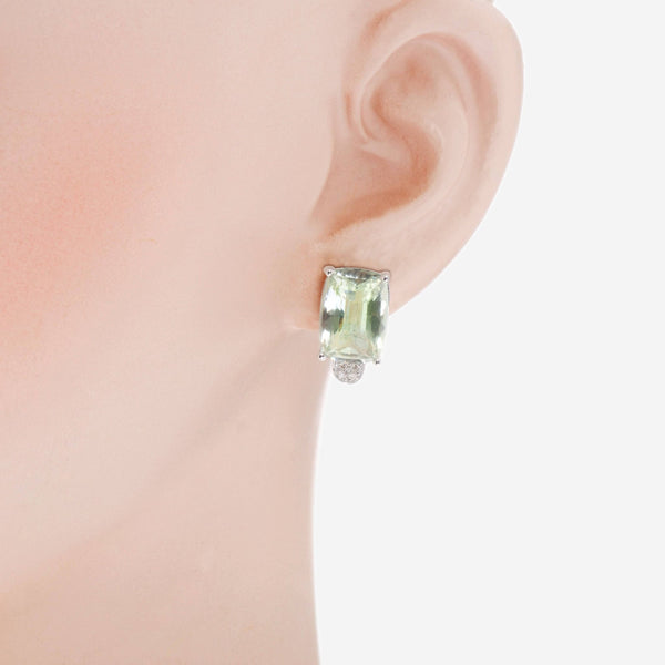 SuperOro 14K White Gold, Green Quartz and Diamond Huggie Earrings 63104 - THE SOLIST - SuperOro