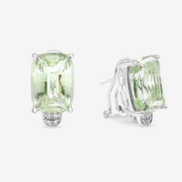 SuperOro 14K White Gold, Green Quartz and Diamond Huggie Earrings 63104 - THE SOLIST - SuperOro