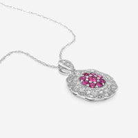 SuperOro 14K White Gold, Ruby and Diamond Flower Pendant Necklace 60092 - THE SOLIST - SuperOro