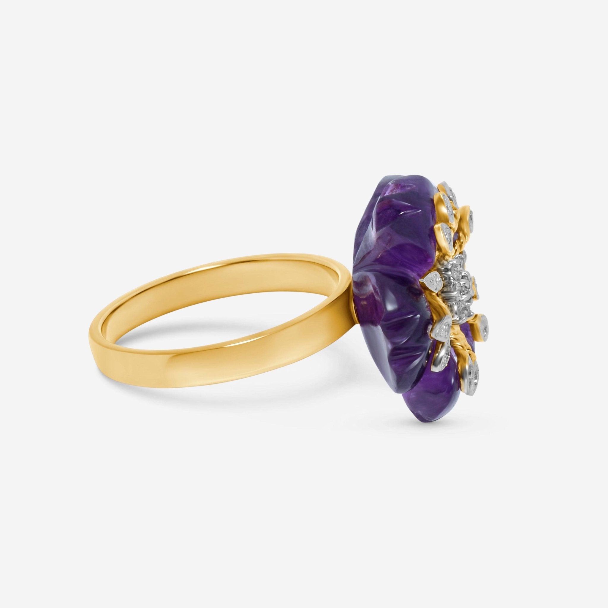 SuperOro 14K Yellow Gold, Amethyst and Diamond Flower Statement Ring 39018 - THE SOLIST - SuperOro