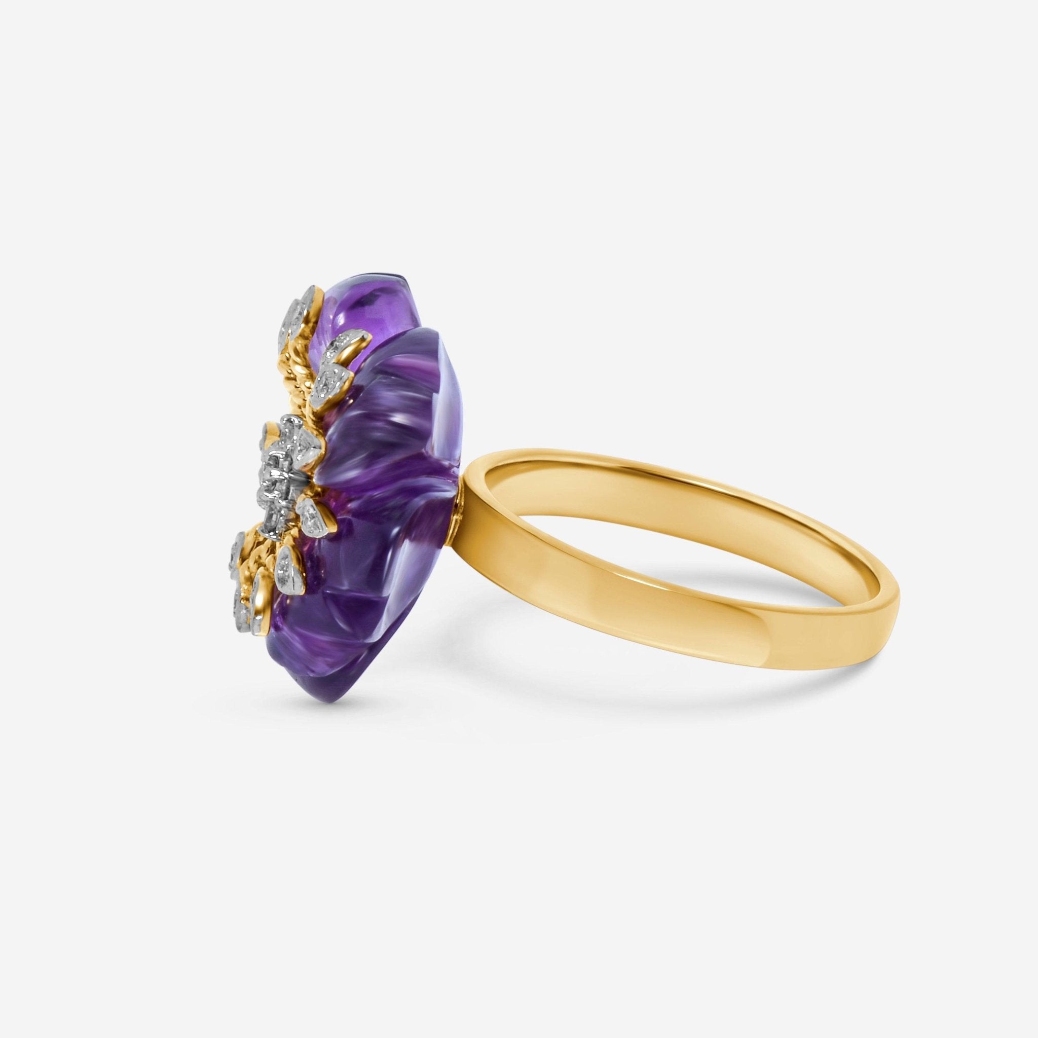 SuperOro 14K Yellow Gold, Amethyst and Diamond Flower Statement Ring 39018 - THE SOLIST - SuperOro