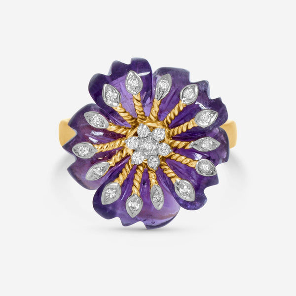 SuperOro 14K Yellow Gold, Amethyst and Diamond Flower Statement Ring 39018 - THE SOLIST - SuperOro