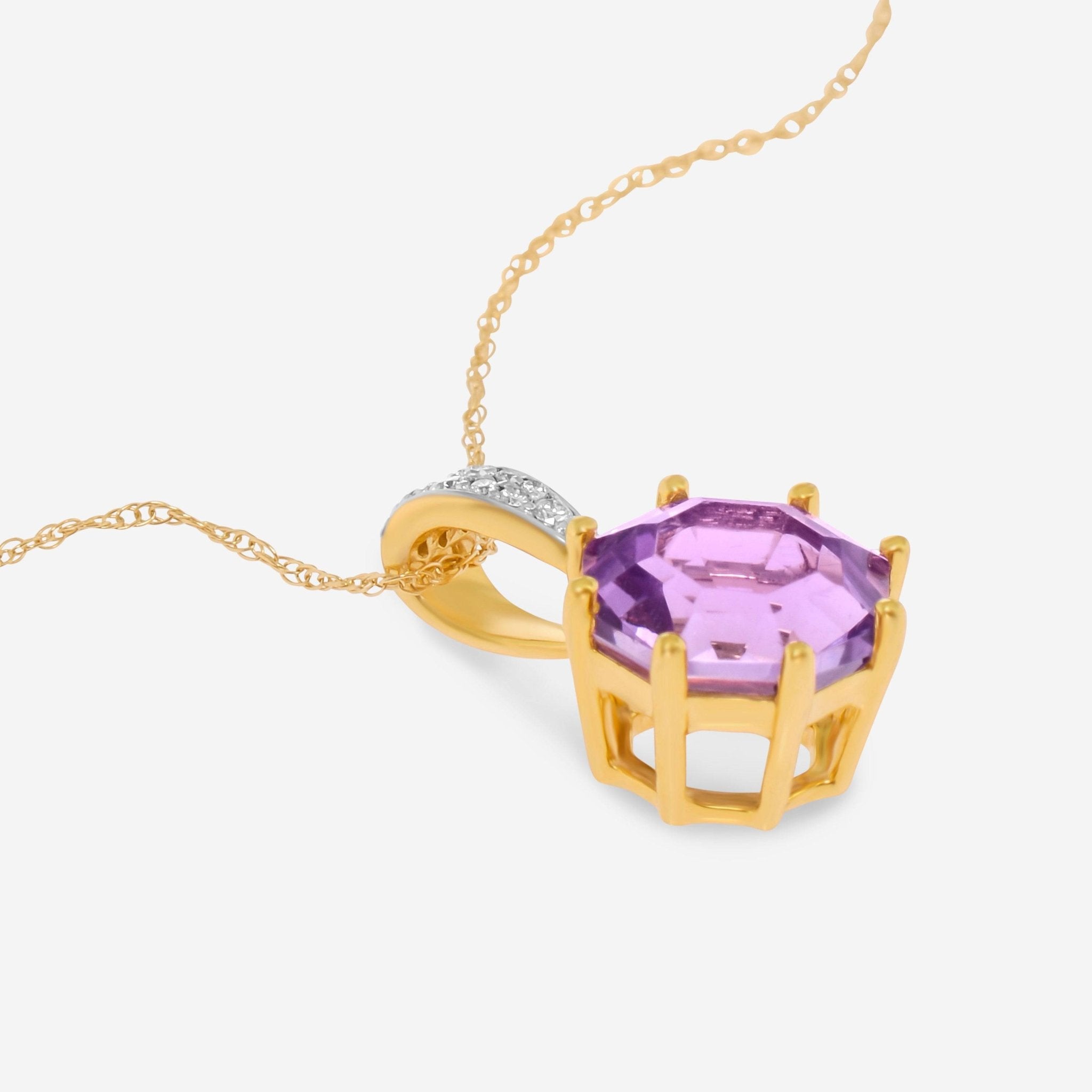 SuperOro 14K Yellow Gold, Amethyst and Diamond Pendant Necklace 60622 - THE SOLIST - SuperOro