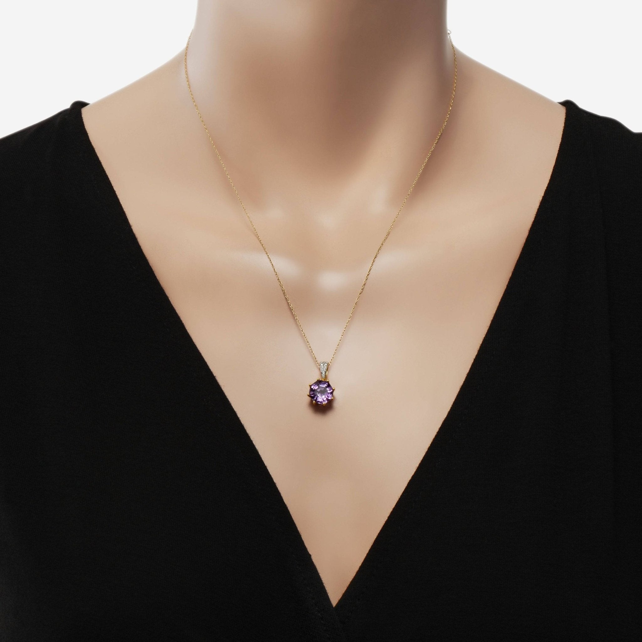 SuperOro 14K Yellow Gold, Amethyst and Diamond Pendant Necklace 60622 - THE SOLIST - SuperOro