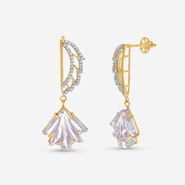 SuperOro 14K Yellow Gold, Amethyst and Diamond Wing Drop Earrings 39457 - THE SOLIST - SuperOro