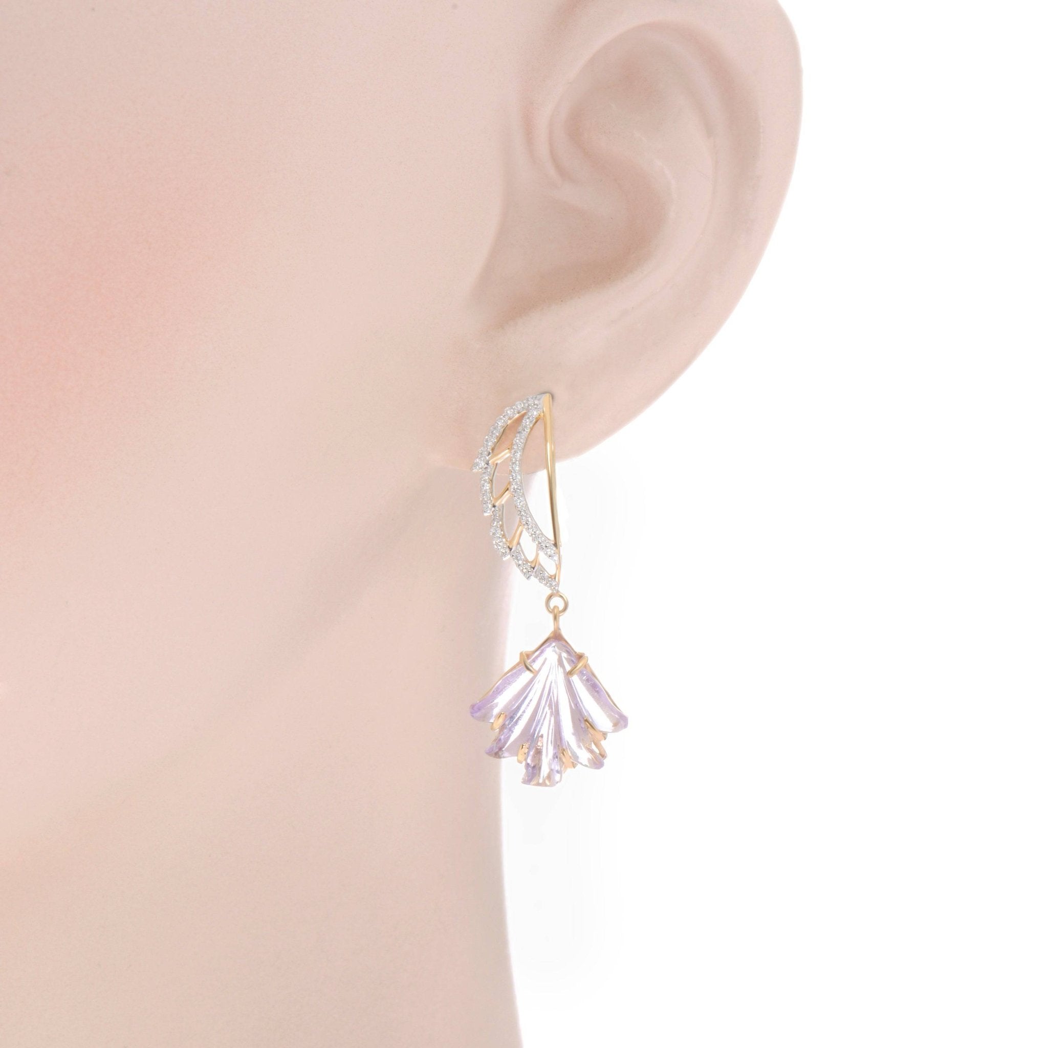 SuperOro 14K Yellow Gold, Amethyst and Diamond Wing Drop Earrings 39457 - THE SOLIST - SuperOro