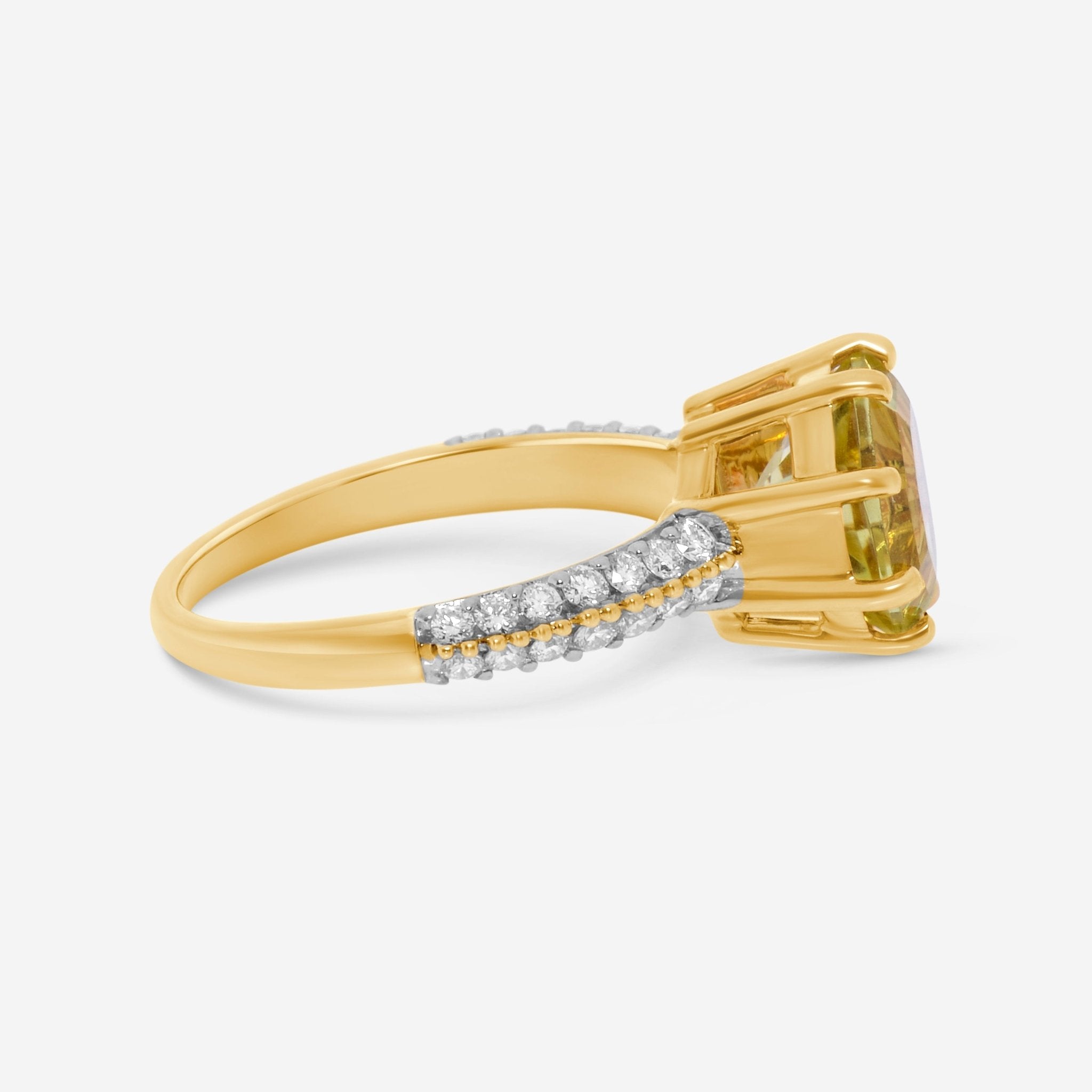 SuperOro 14K Yellow Gold, Octagonal Lemon Topaz and Diamond Gemstone Ring 60258 - THE SOLIST - SuperOro