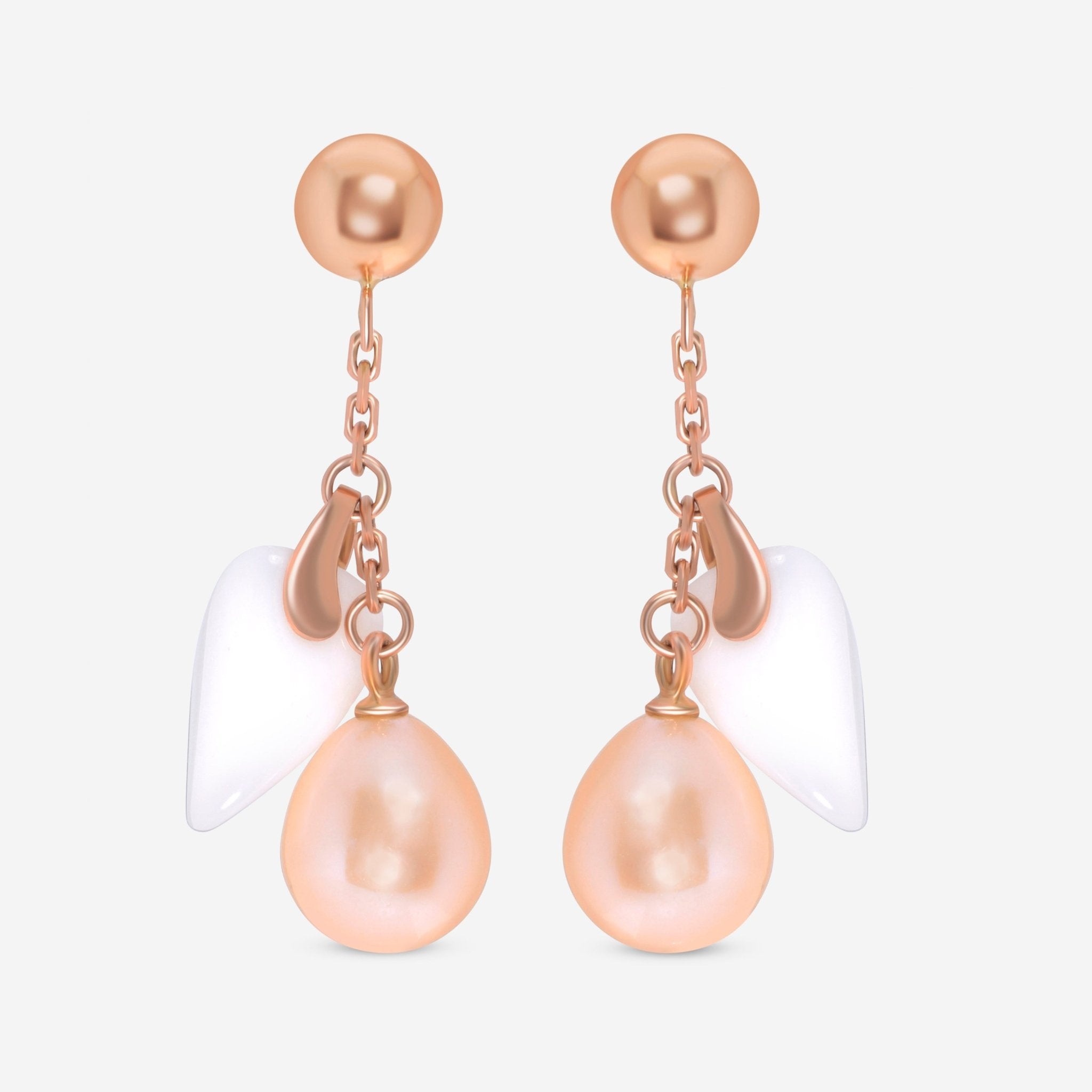 SuperOro 18K Rose Gold, Pink Pearl and Chalcedony Drop Earrings 62634 - THE SOLIST - SuperOro