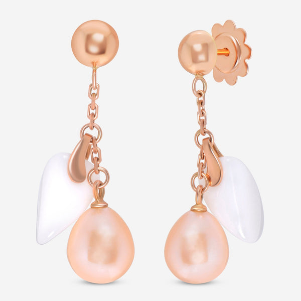 SuperOro 18K Rose Gold, Pink Pearl and Chalcedony Drop Earrings 62634 - THE SOLIST - SuperOro