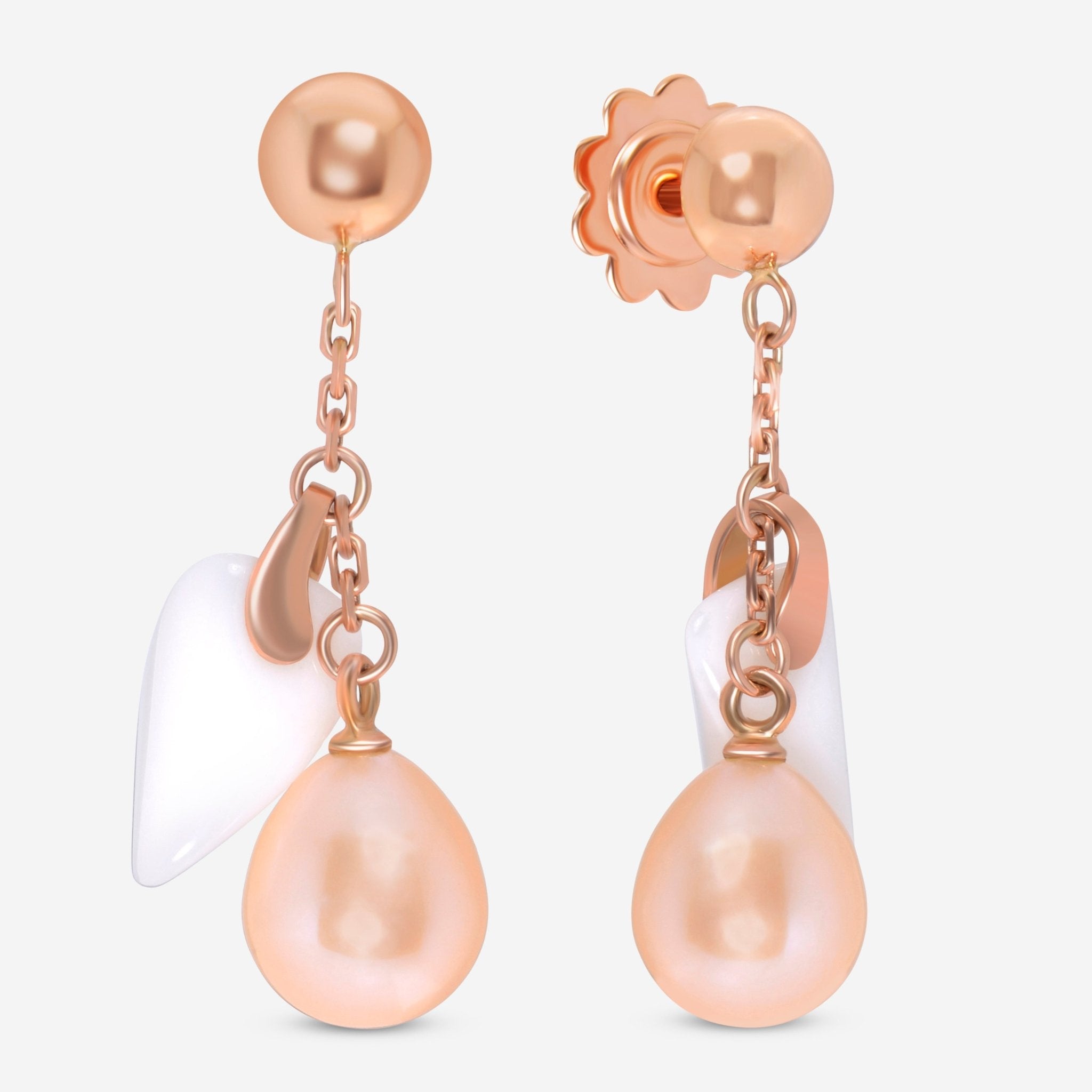 SuperOro 18K Rose Gold, Pink Pearl and Chalcedony Drop Earrings 62634 - THE SOLIST - SuperOro