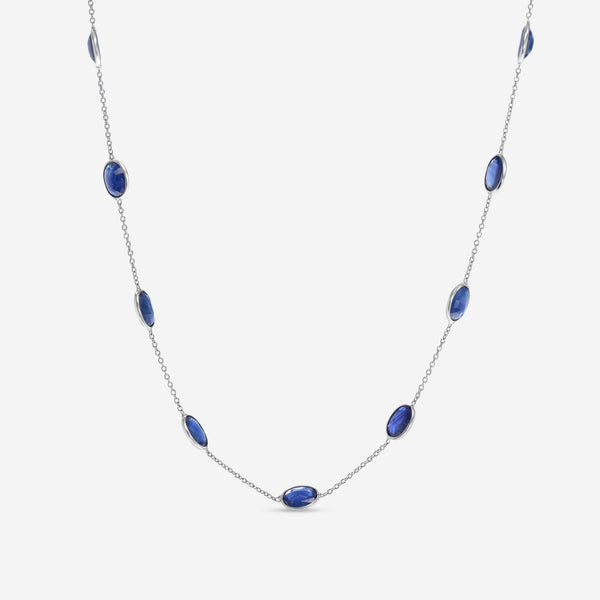 SuperOro 18K White Gold, Blue Sapphire 4.00ct. tw. Princess Necklace 63776 - THE SOLIST - SuperOro