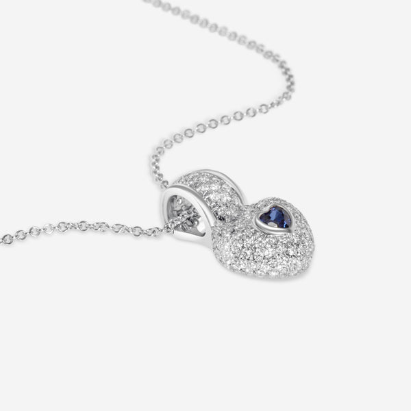 SuperOro 18K White Gold, Diamond 1.18ct. tw. and Blue Sapphire Heart Pendant Necklace 63610 - THE SOLIST - SuperOro