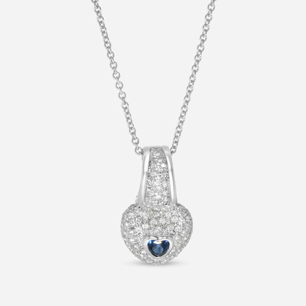 SuperOro 18K White Gold, Diamond 1.18ct. tw. and Blue Sapphire Heart Pendant Necklace 63610 - THE SOLIST - SuperOro