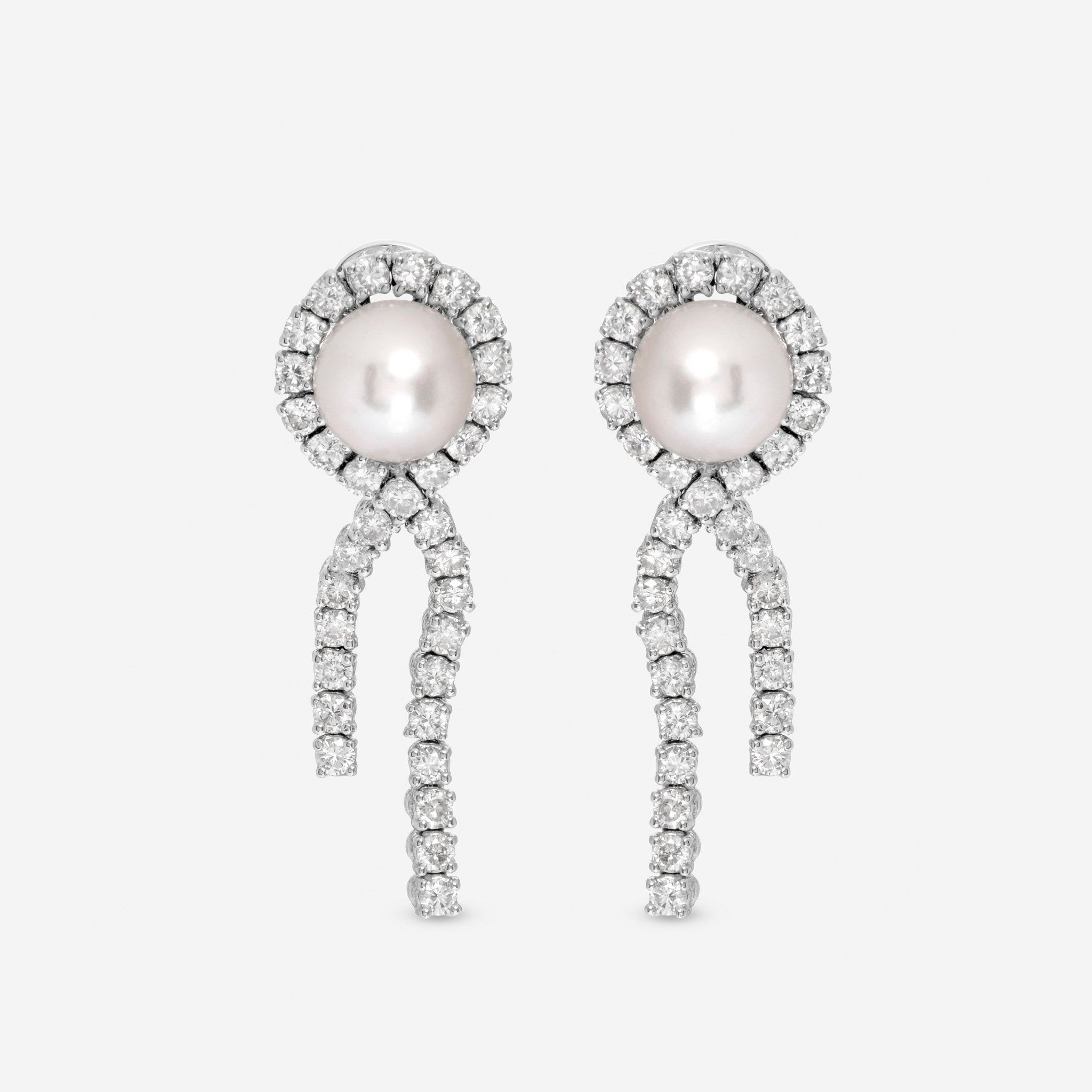 SuperOro 18K White Gold, Diamond 3.67ct. tw. and Pearl Drop Earrings 61614 - THE SOLIST - SuperOro