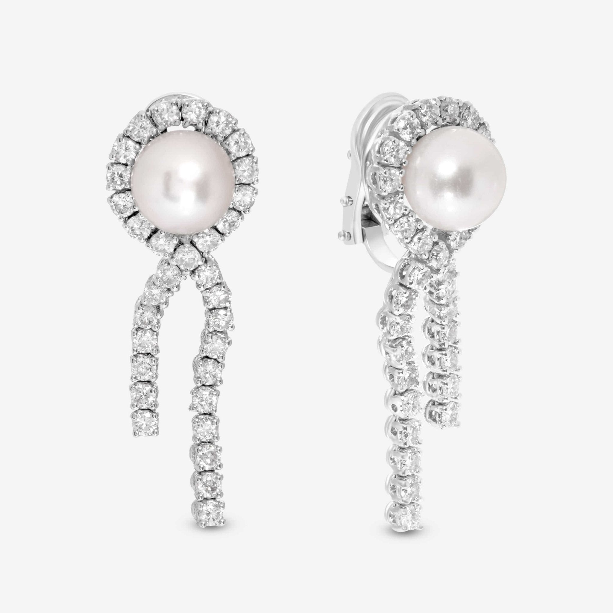 SuperOro 18K White Gold, Diamond 3.67ct. tw. and Pearl Drop Earrings 61614 - THE SOLIST - SuperOro