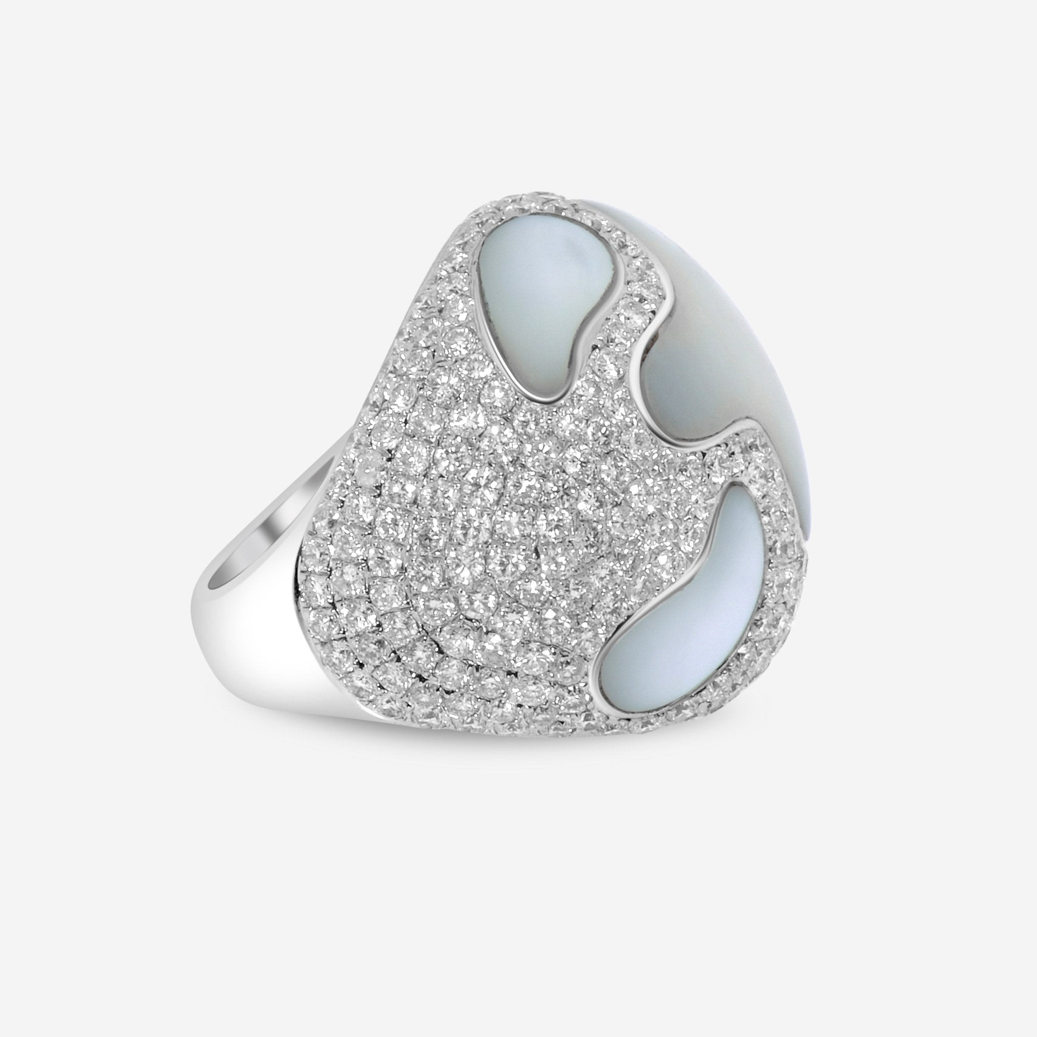 SuperOro 18K White Gold, Diamond 4.07ct. tw. and Mother Of Pearl Statement Ring 63706 - THE SOLIST - SuperOro