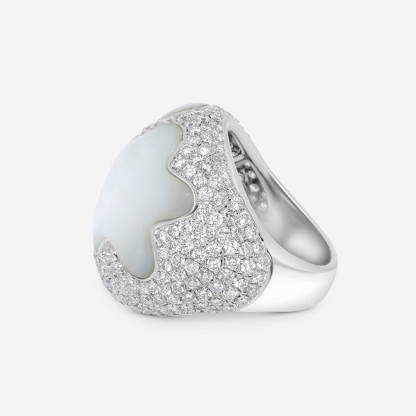 SuperOro 18K White Gold, Diamond 4.07ct. tw. and Mother Of Pearl Statement Ring 63706 - THE SOLIST - SuperOro