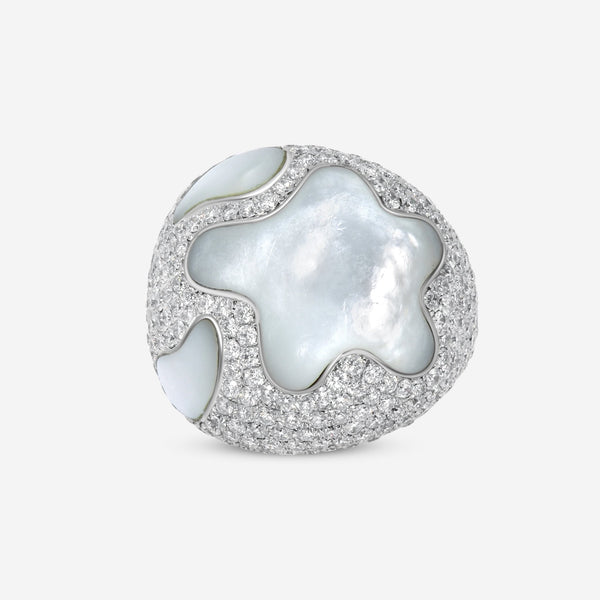 SuperOro 18K White Gold, Diamond 4.07ct. tw. and Mother Of Pearl Statement Ring 63706 - THE SOLIST - SuperOro