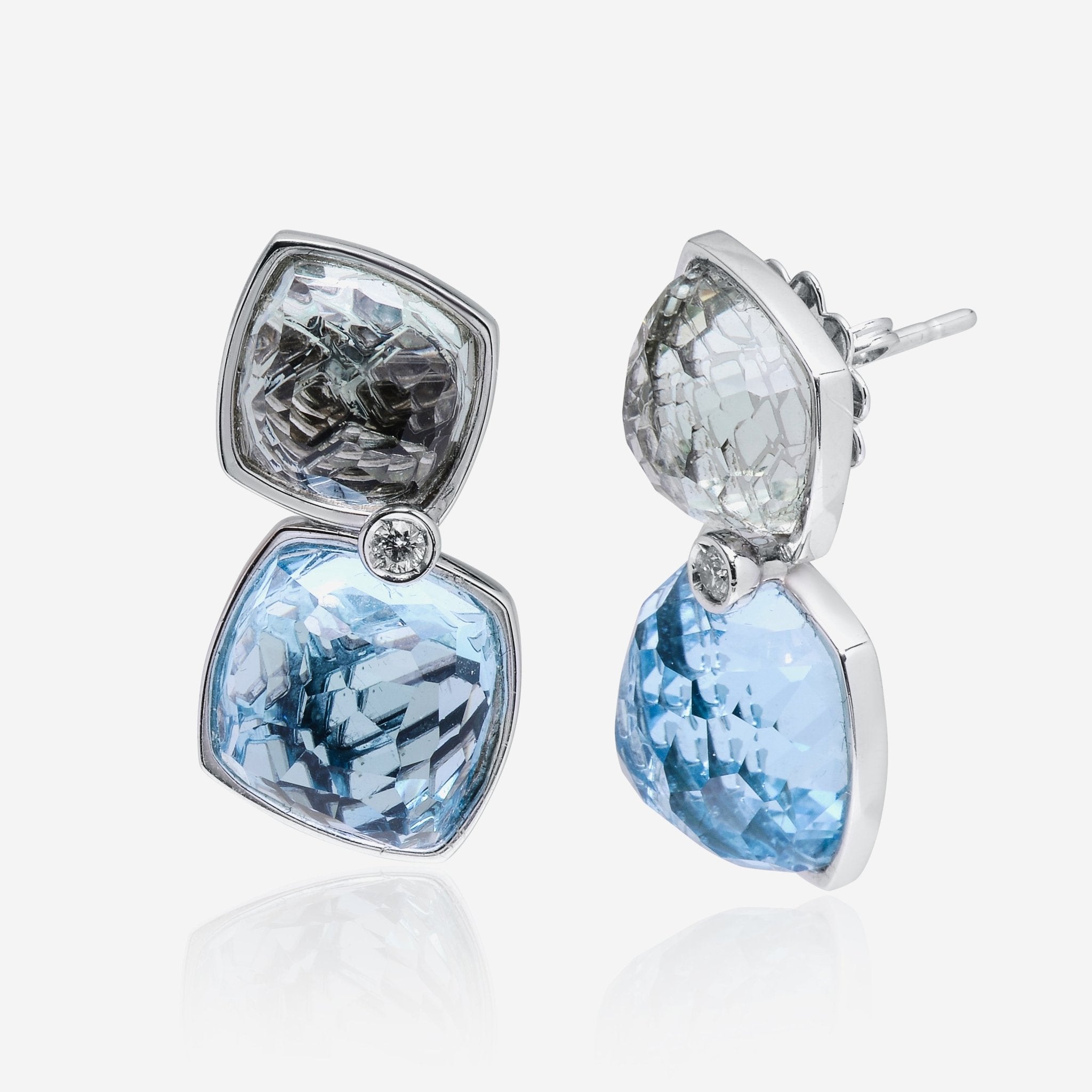 SuperOro 18K White Gold, Diamond and Blue Topaz Drop Earrings - THE SOLIST - SuperOro