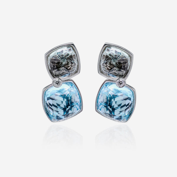 SuperOro 18K White Gold, Diamond and Blue Topaz Drop Earrings - THE SOLIST - SuperOro