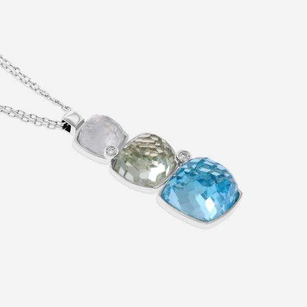 SuperOro 18K White Gold, Diamond and Blue Topaz Princess Necklace 62615 - THE SOLIST - SuperOro