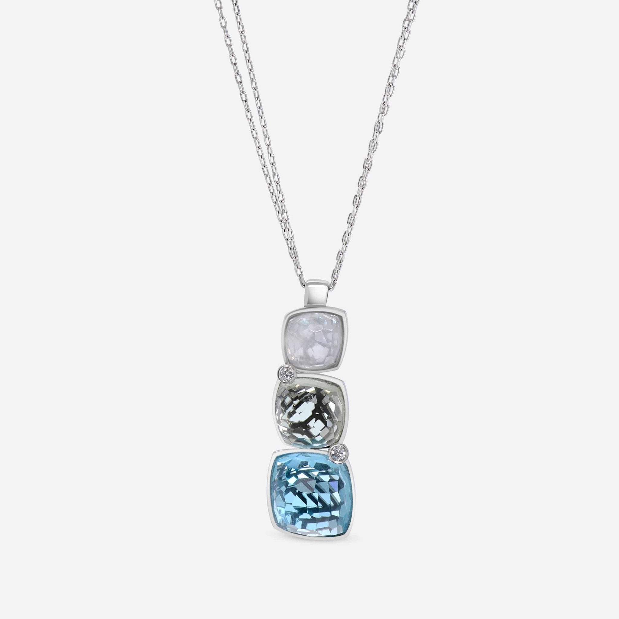 SuperOro 18K White Gold, Diamond and Blue Topaz Princess Necklace 62615 - THE SOLIST - SuperOro