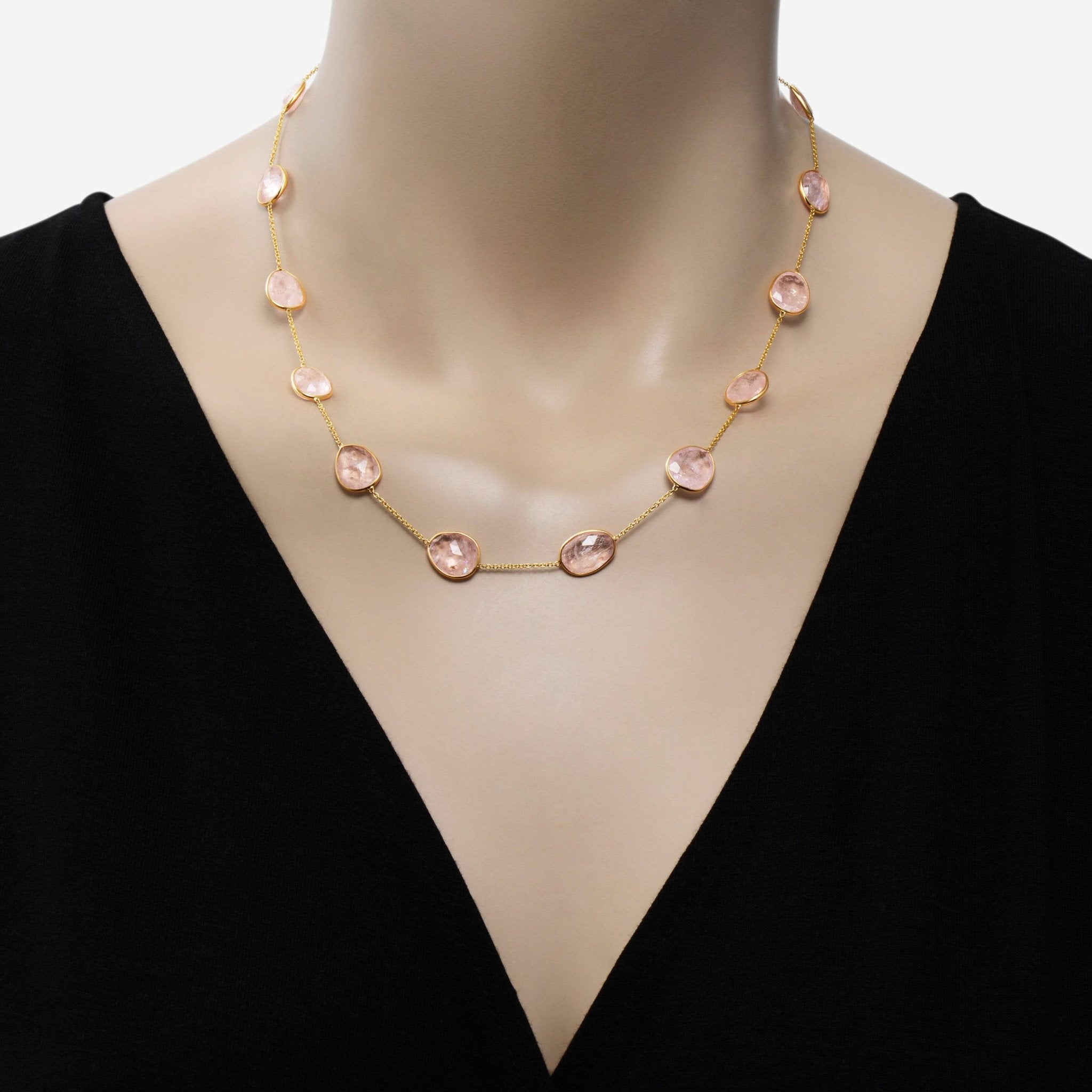 SuperOro 18K Yellow Gold and Morganite Princess Necklace - THE SOLIST - SuperOro