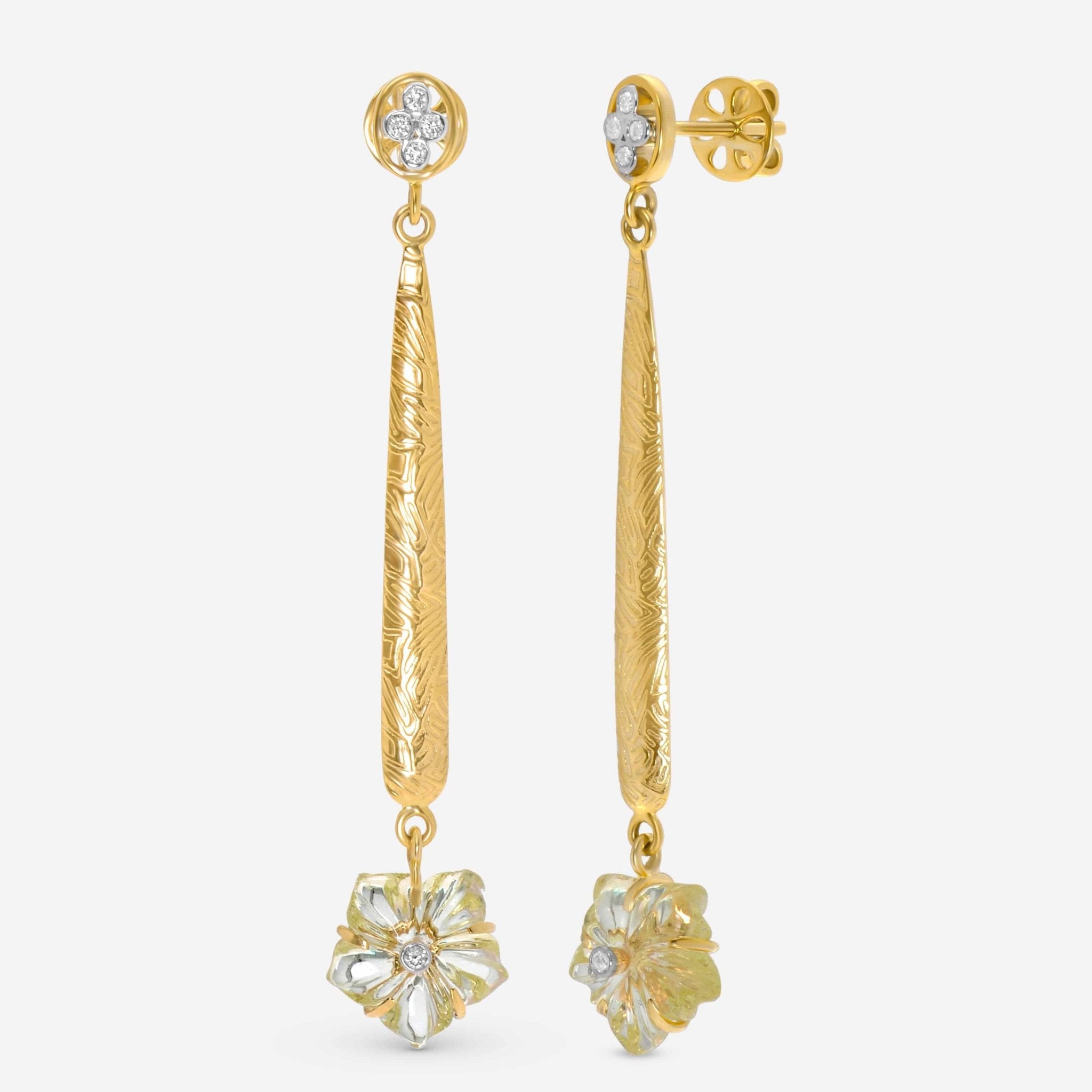 SuperOro 18K Yellow Gold, Diamond and Topaz Flower Drop Earrings 62206 - THE SOLIST - SuperOro