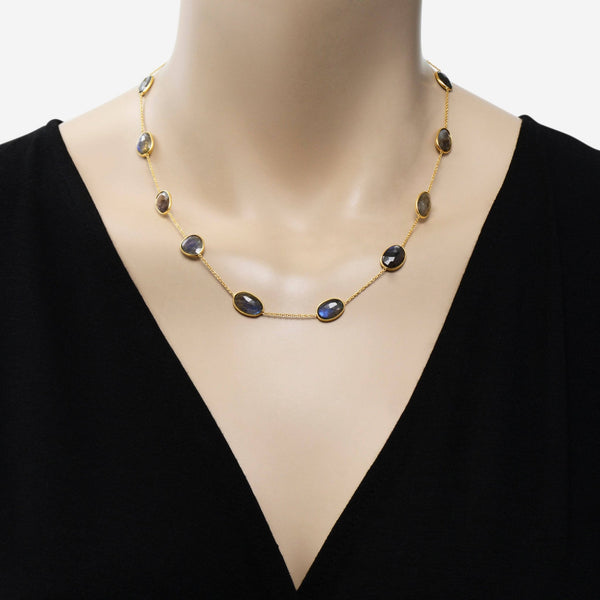 SuperOro 18K Yellow Gold, Labradorite Princess Necklace - THE SOLIST - SuperOro