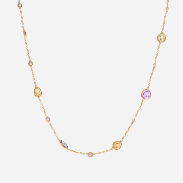 SuperOro 18K Yellow Gold, Multi Sapphire 3.00ct. tw. and Diamond Princess Necklace 63777 - THE SOLIST - SuperOro