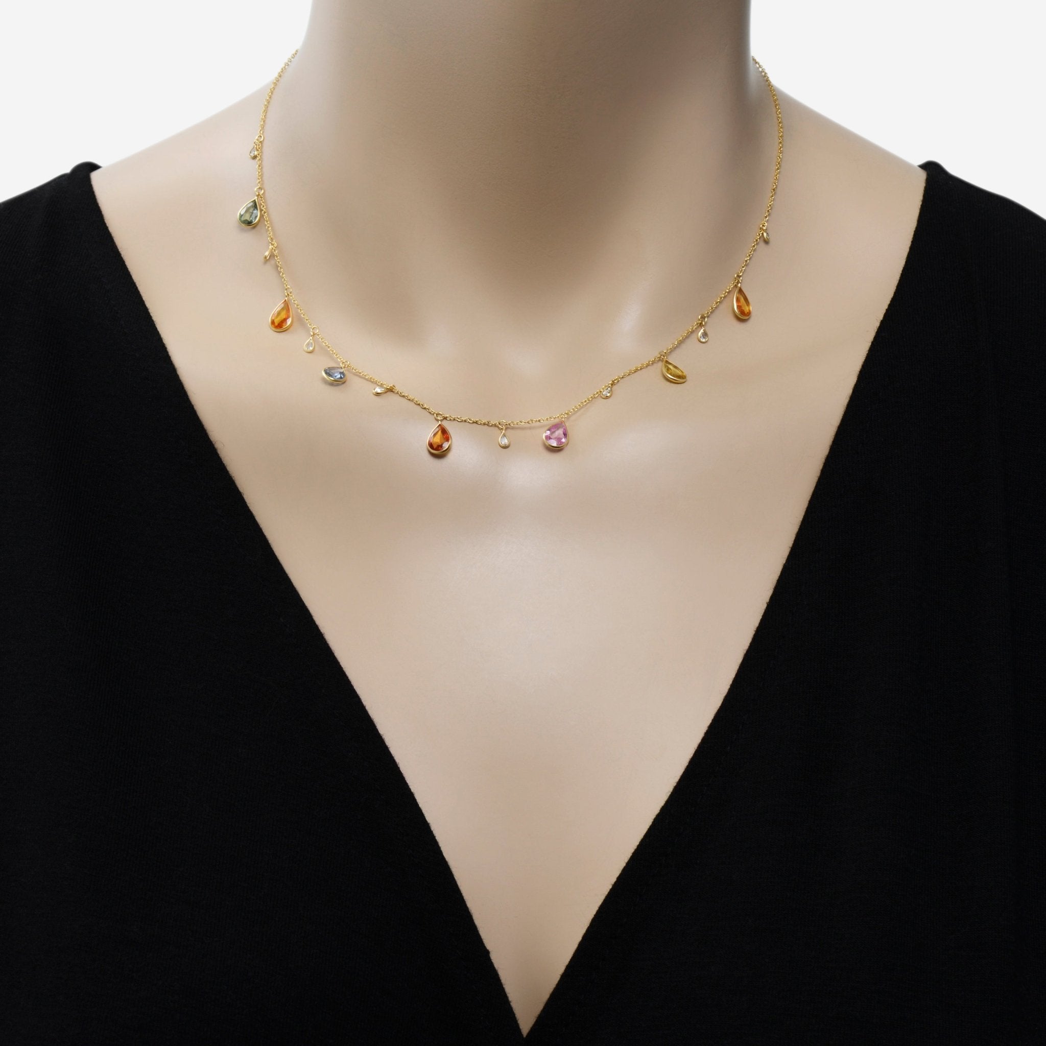 SuperOro 18K Yellow Gold, Multi Sapphire 3.00ct. tw. and Diamond Princess Necklace 64694 - THE SOLIST - SuperOro