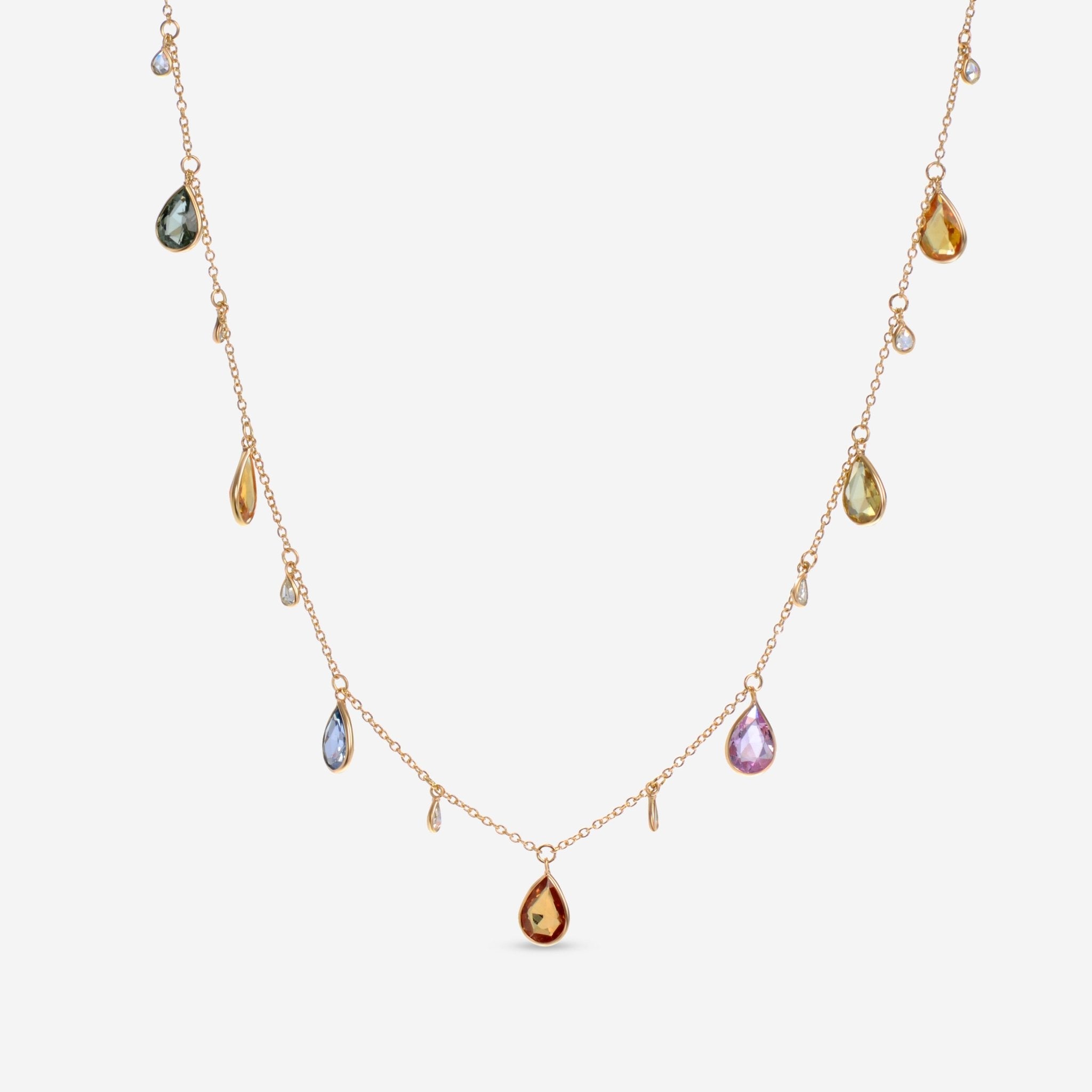 SuperOro 18K Yellow Gold, Multi Sapphire 3.00ct. tw. and Diamond Princess Necklace 64694 - THE SOLIST - SuperOro