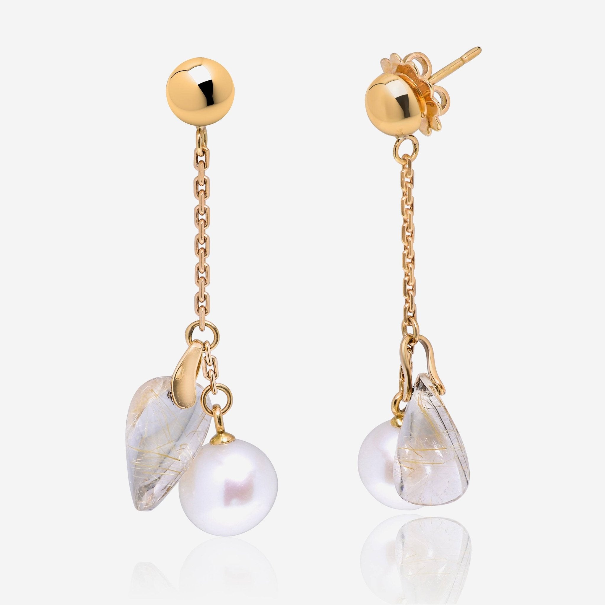 SuperOro 18K Yellow Gold, Pearl and Faceted Quartz Drop Earrings - THE SOLIST - SuperOro