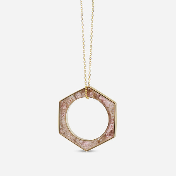 SuperOro 18K Yellow Gold, Strawberry Quartz Pendant Necklace 64178 - THE SOLIST - SuperOro