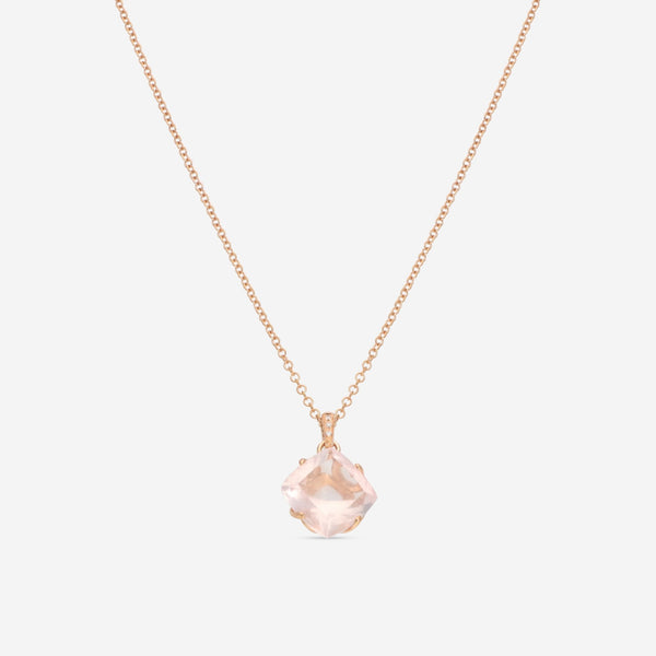 SuperOro Artu 18K Rose Gold Rose Quartz & Diamond Pendant Necklace ARTU/P004 - C - THE SOLIST - SuperOro