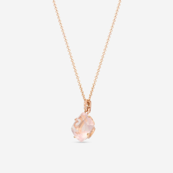 SuperOro Artu 18K Rose Gold Rose Quartz & Diamond Pendant Necklace ARTU/P004 - C - THE SOLIST - SuperOro