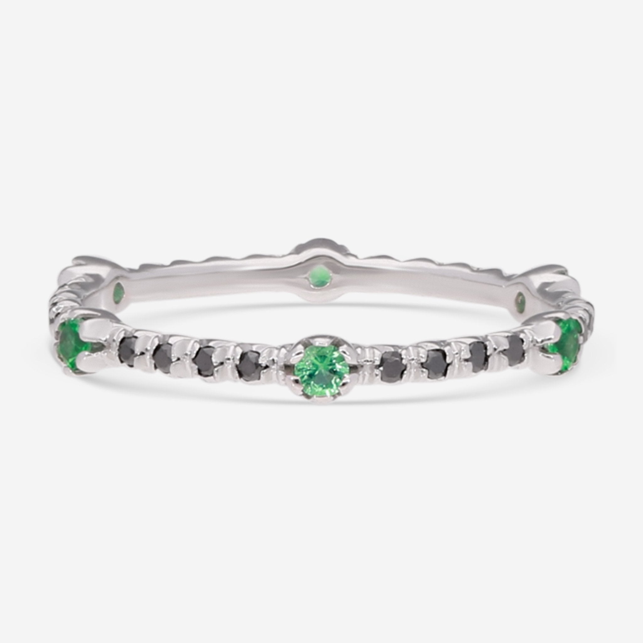 SuperOro Bam 18K White Gold Black Diamond & Emerald Band Ring BAM/A01NS - THE SOLIST - SuperOro