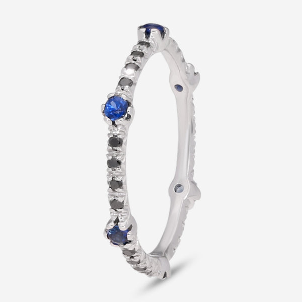 SuperOro Bam 18K White Gold Black Diamond & Sapphire Band Ring BAM/A01NZ - THE SOLIST - SuperOro