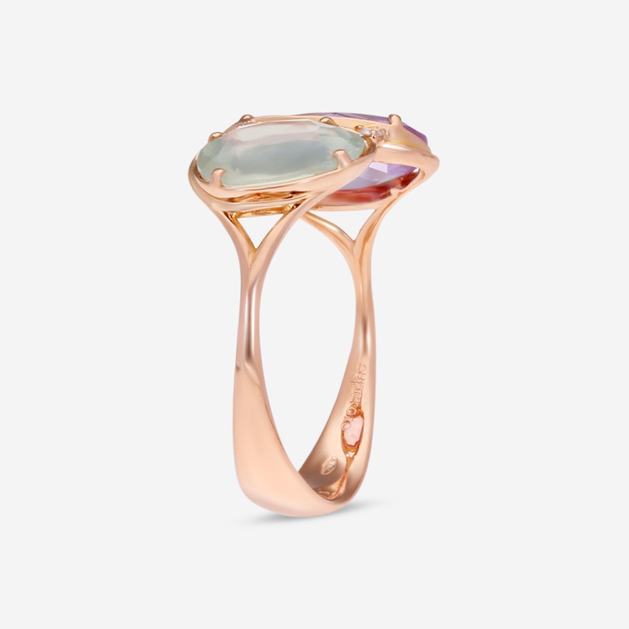 SuperOro Fancy 18K Rose Gold Diamond, Amethyst & Prenite Cocktail Ring FANCY/A105 - THE SOLIST - SuperOro