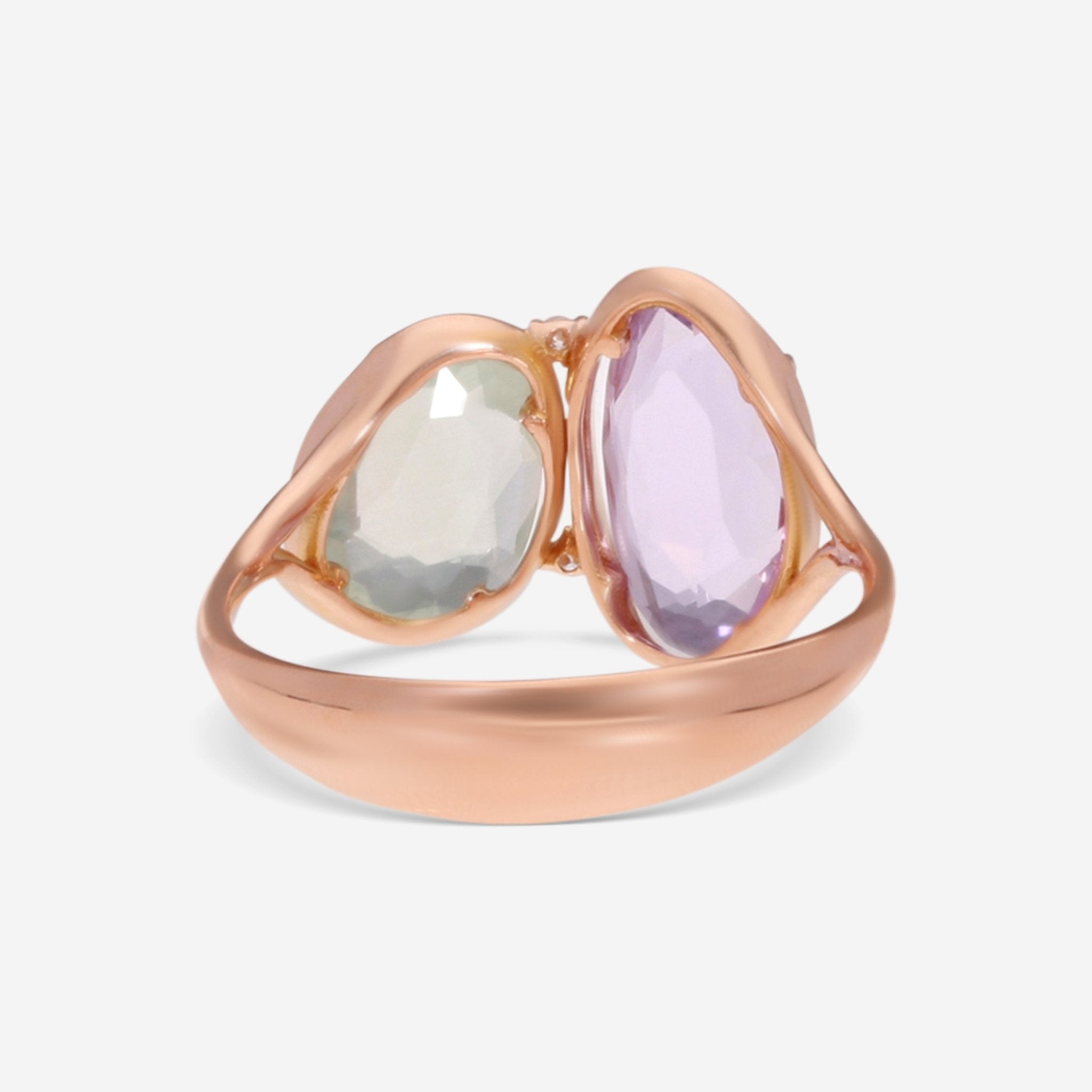 SuperOro Fancy 18K Rose Gold Diamond, Amethyst & Prenite Cocktail Ring FANCY/A105 - THE SOLIST - SuperOro